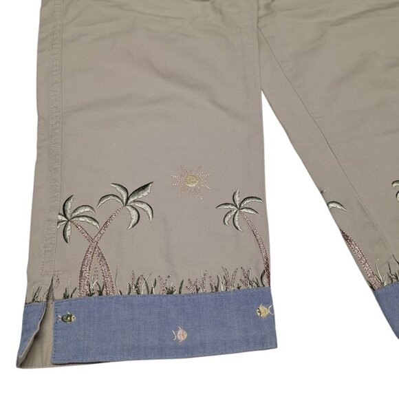 Christopher Banks Cropped Capri Palm Tree Fish Tropical Embroidery Womens 6 - Picture 2 of 9